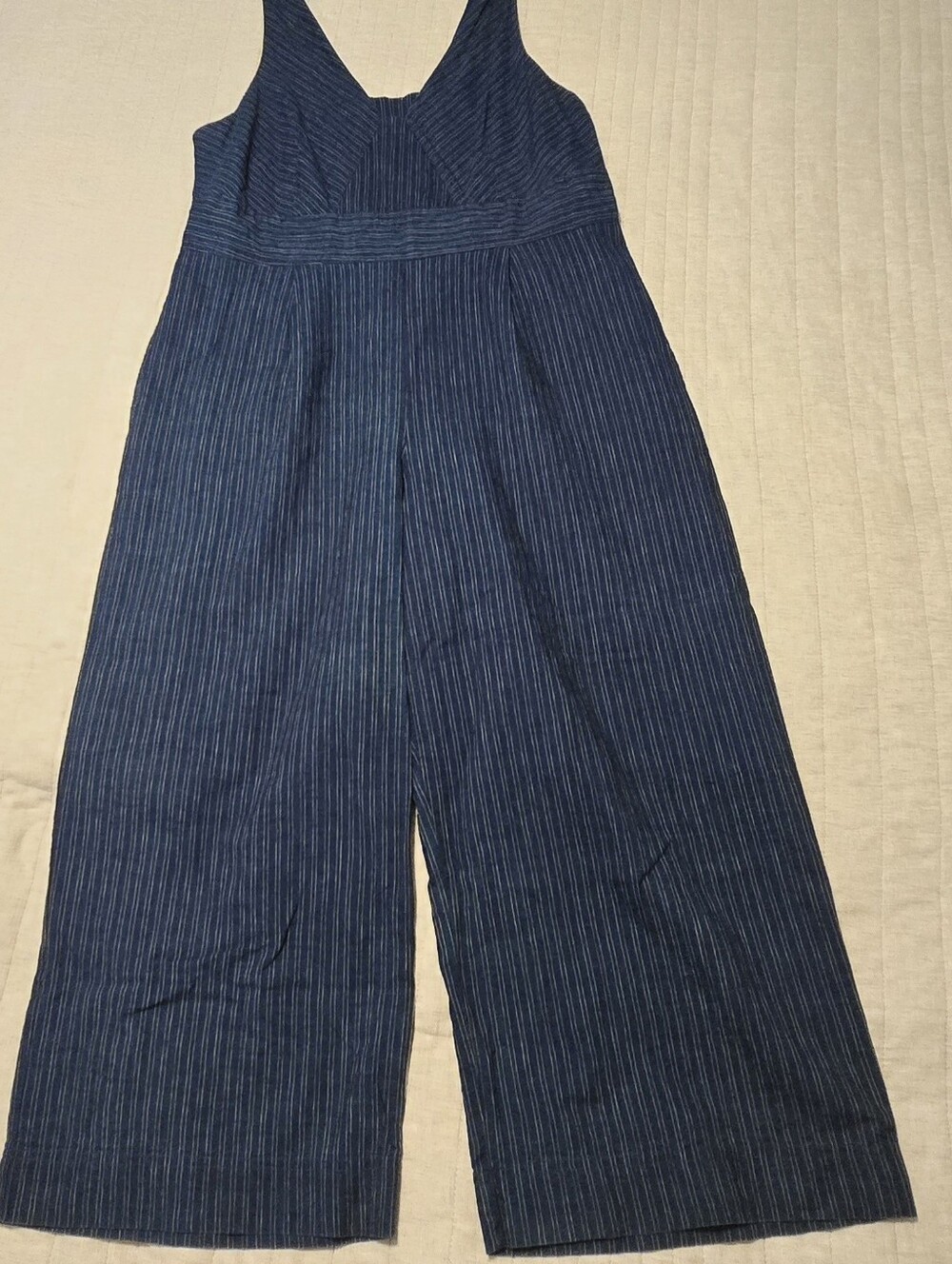 Banana Republic Wide-Leg Navy Pinstripe Jumpsuit
